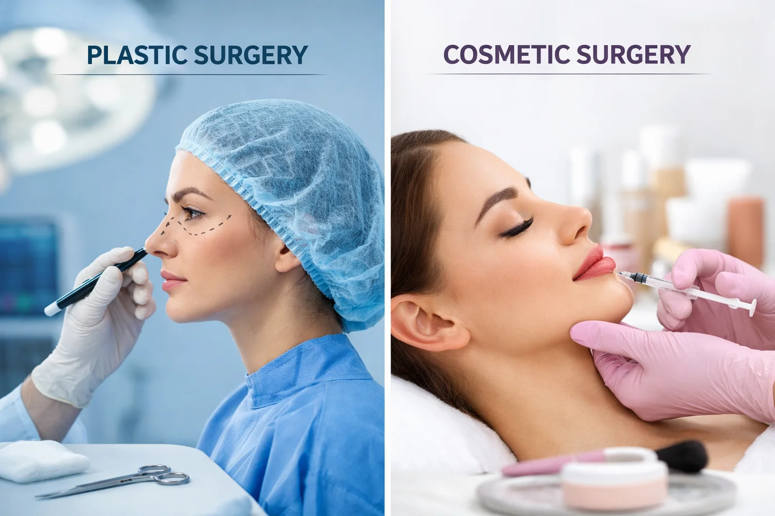 Difference between plastic surgery and cosmetic surgery explained with reconstructive and aesthetic procedure comparison